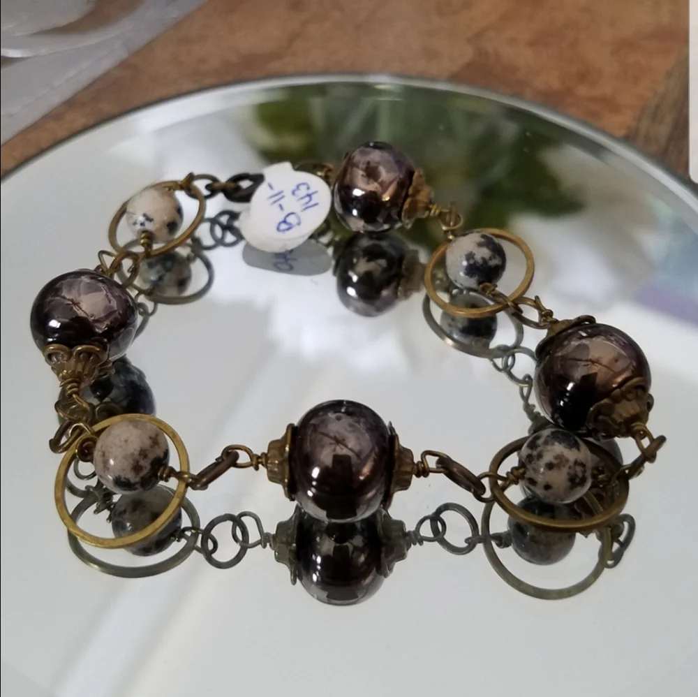 Genuine Gemstone Mixed Media Bracelet - Handmade NWT - Picture 6 of 8